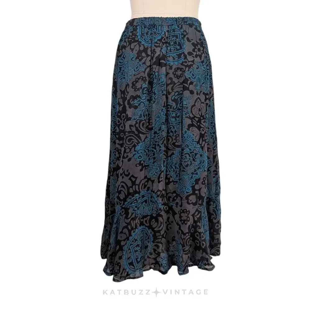 Floral Maxi Skirt M Black Multi Reversible Y2K Whimsigoth Pull On Witchy Dark